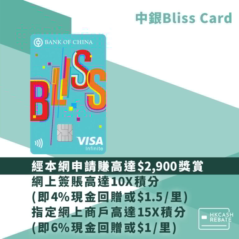 全新中銀Bliss Card:網購高達4%回贈!迎新/上下限全攻略